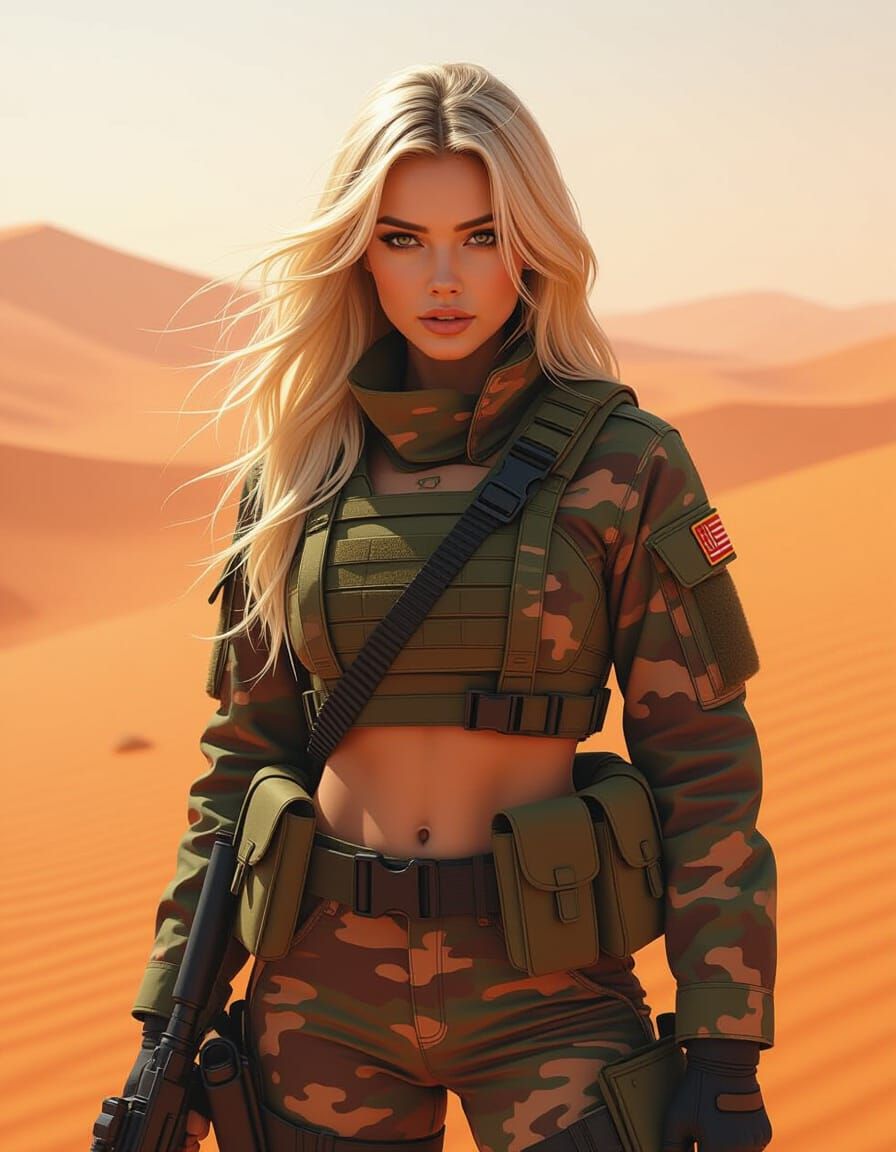 Woman Soldier in Red Sandstorm, Digital Art