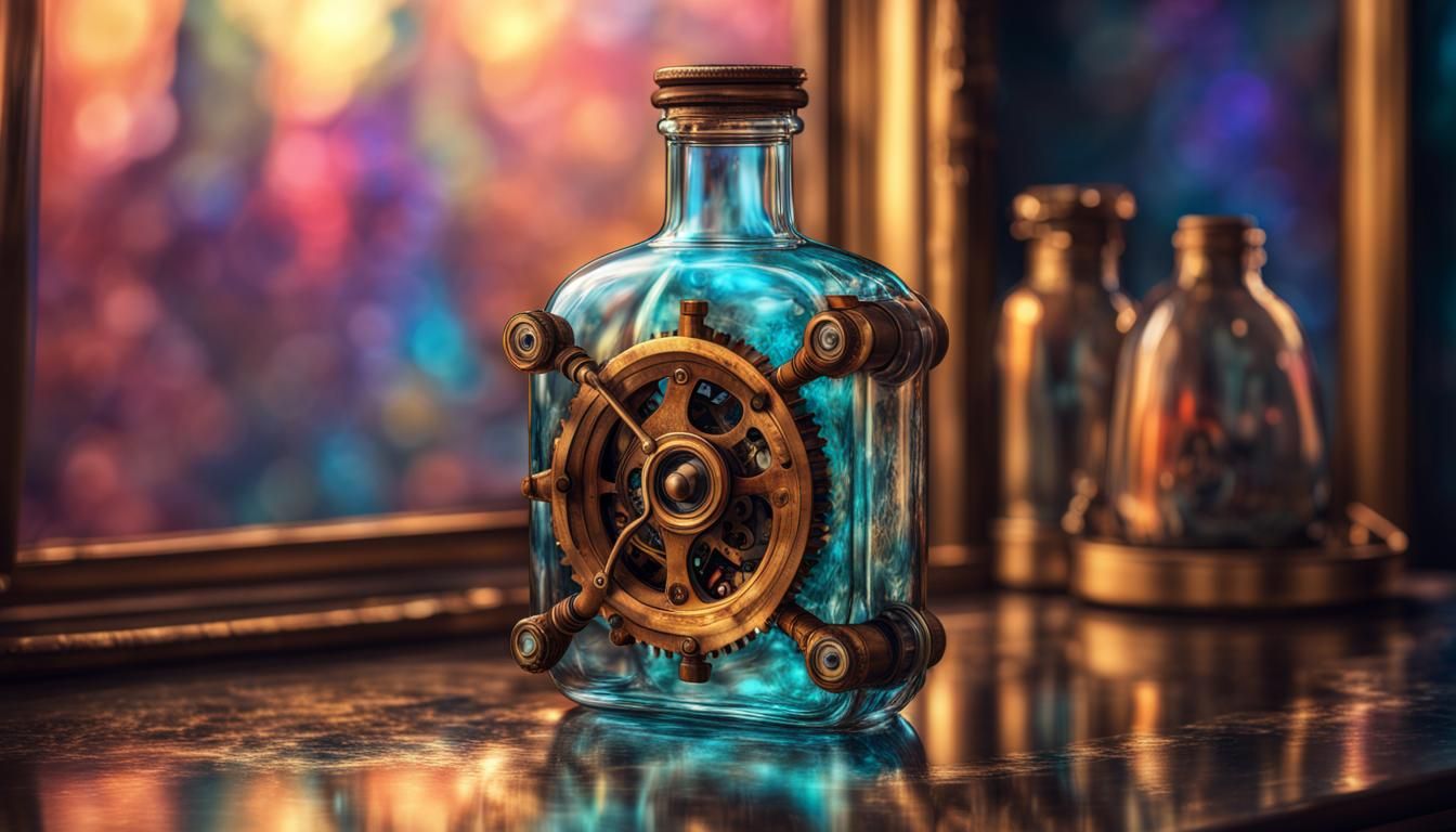 Steampunk glass bottle