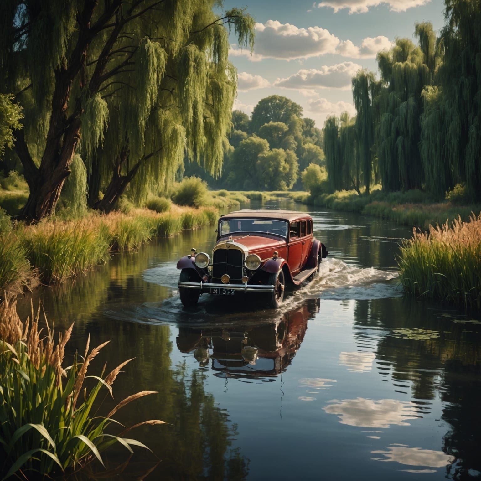 1930s Motor Launch on River: Digital Matte Painting