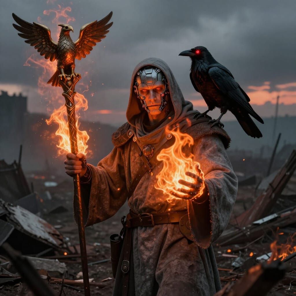 Grimdark Psyker Unleashes Fiery Spell on Battlefield