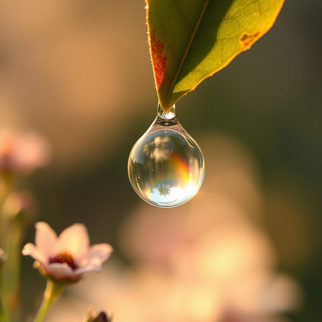 Dewdrop Sunrise Refraction in Dreamy Landscape