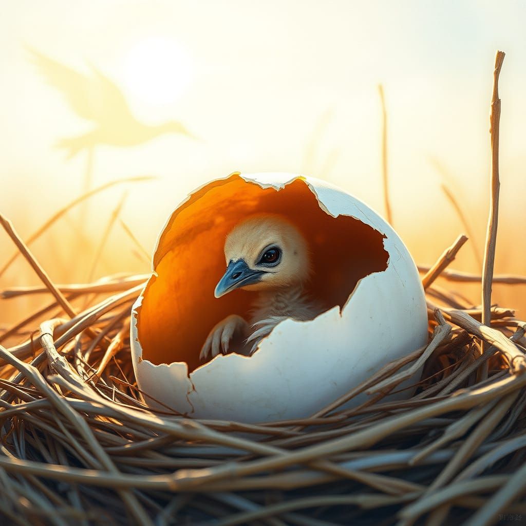 Sandhill Crane Chick Emerges from Eggshell in Whimsical Wild...