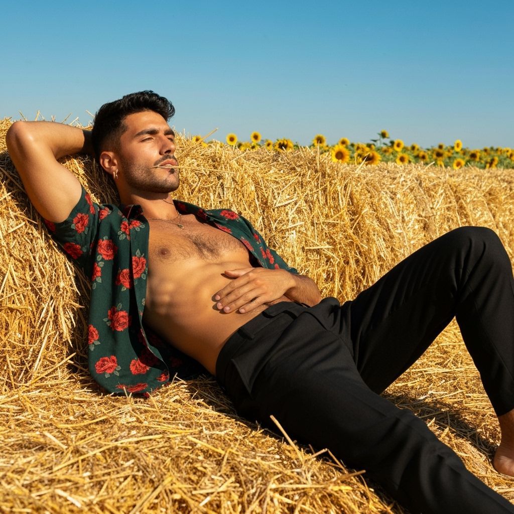 Man Relaxing in Golden Haystack Under Summer Sun