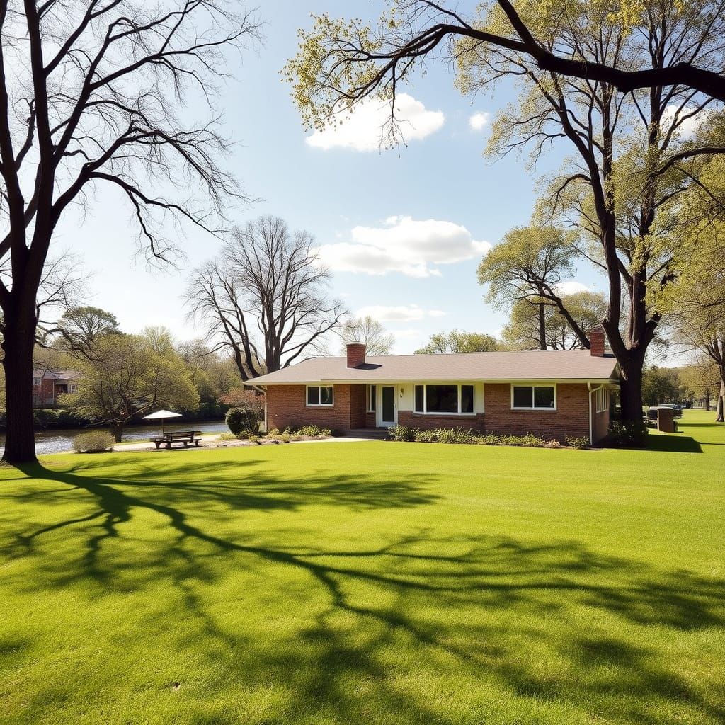 Mid Century Tri Level Home Amidst Serene Riverfront Landscap...