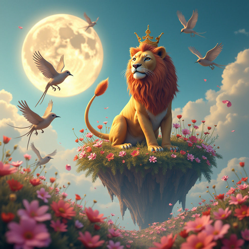 Lion King of Floating Island, Surreal Art