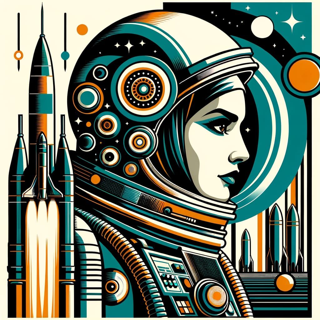 Female Astronaut in Retro-Futuristic Pop Art Style