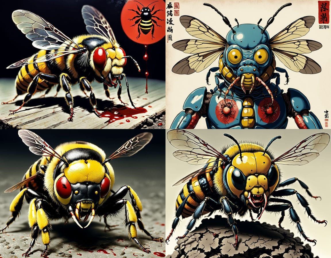 Grotesque Japanese Hybrid Creature in a Dystopian Landscape