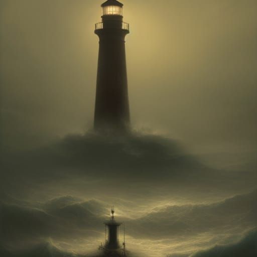 Lighthouse in Thunderstorm Under Eerie Lighting