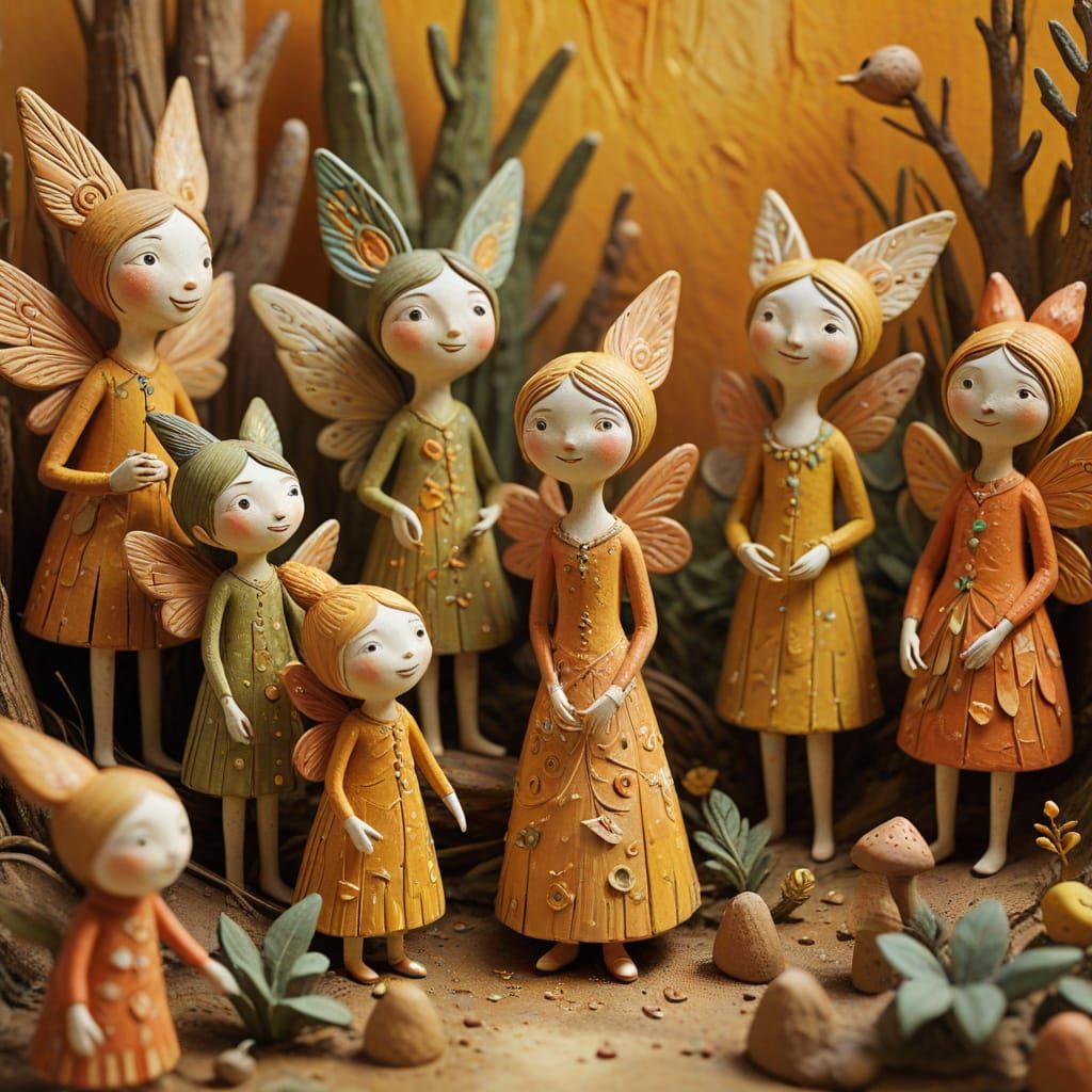 Whimsical Clay Figures in Gouache Painting Style