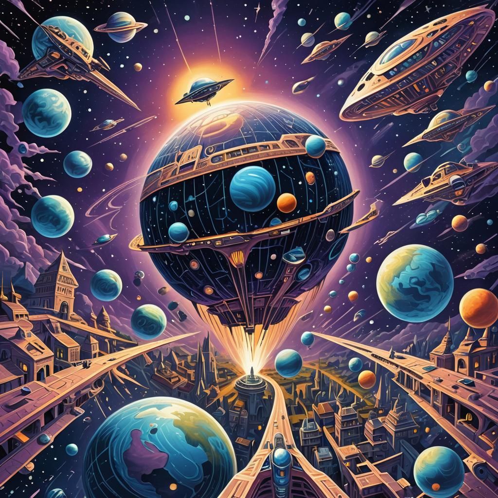 Surreal Aerial View: Alien Spaceships Approach Earth