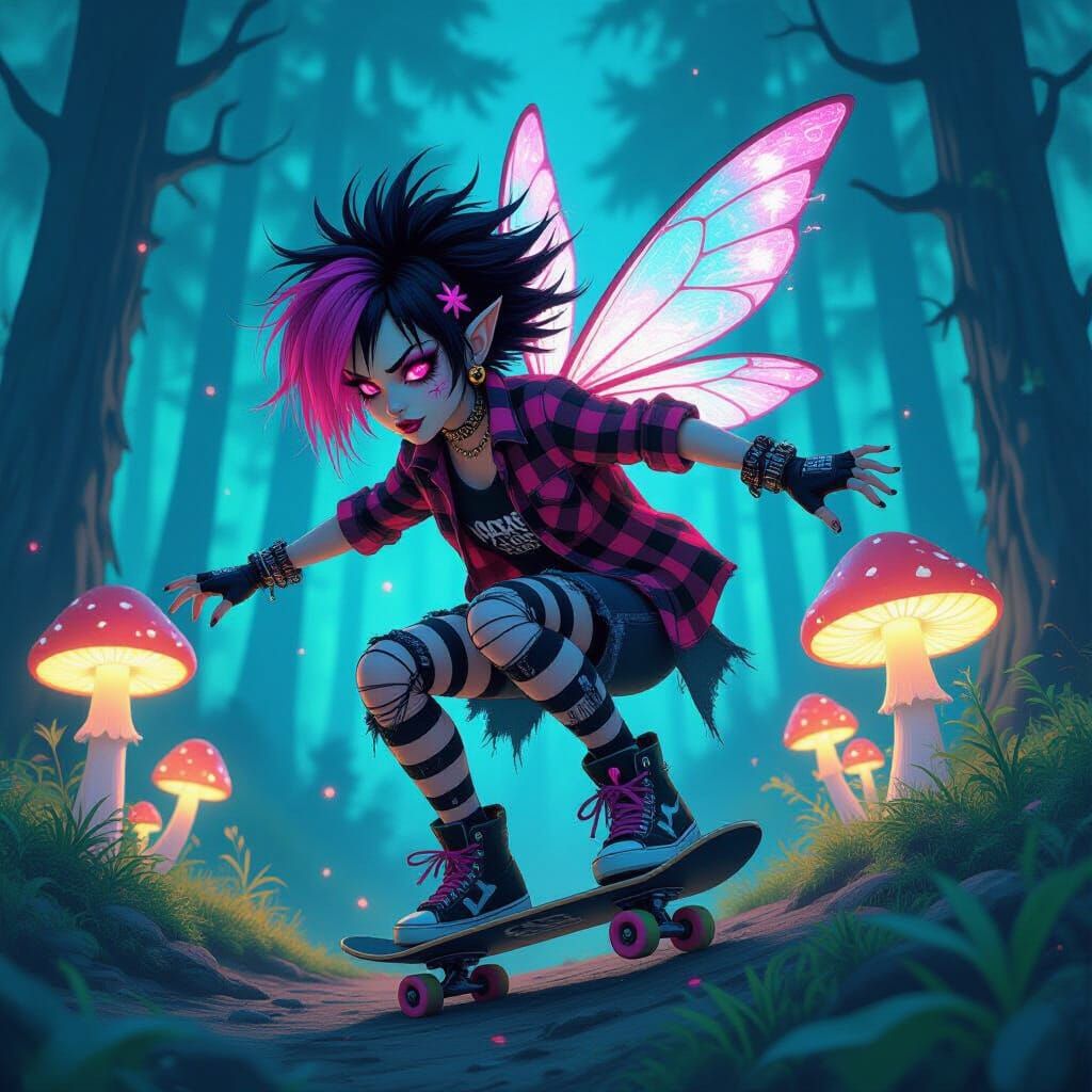 Punk Rock Fairy Grinds Glowing Mushrooms