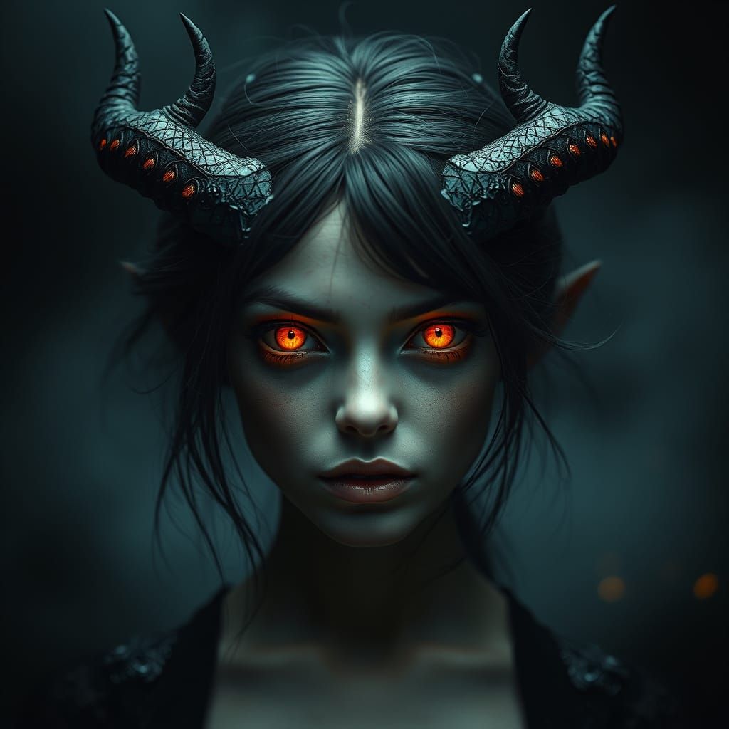 Surreal Woman in Dark, Haunting Landscape