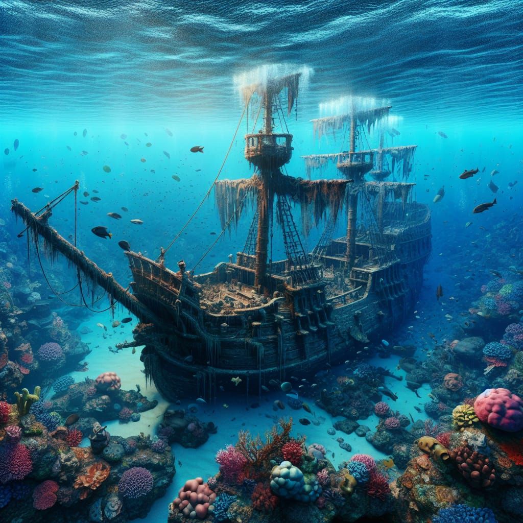 (Photorealistic:1.5) (Crystalclear:1.5)
(Hyperrealistic:1.5) (Fantastical:1.5)(Hyperdetailed:1.5) (4K:1.5)  A sunken pir...