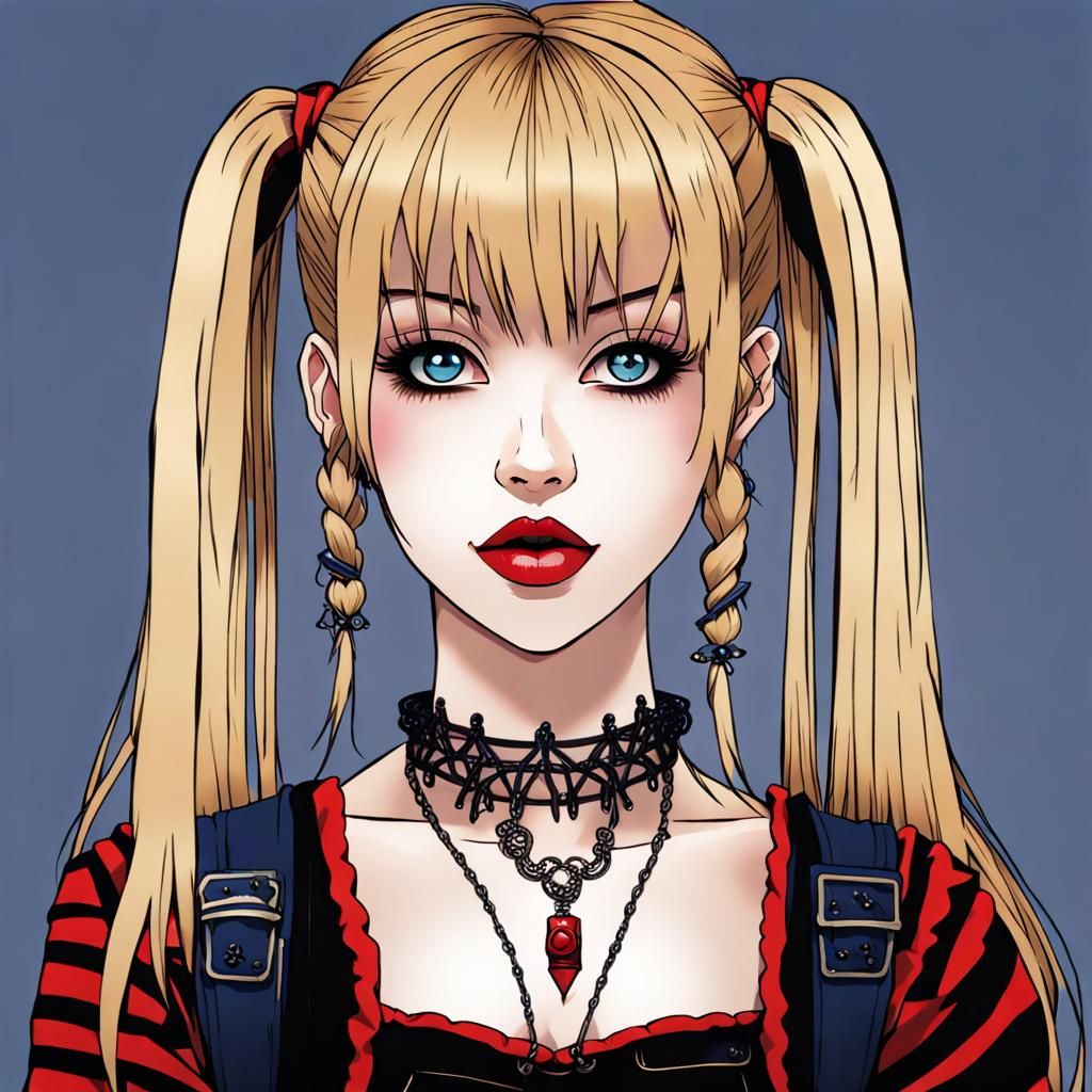 Gothic Punk Woman with Blonde Pigtails