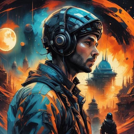 Sci-Fi Landscape with Ink and Watercolor Elements