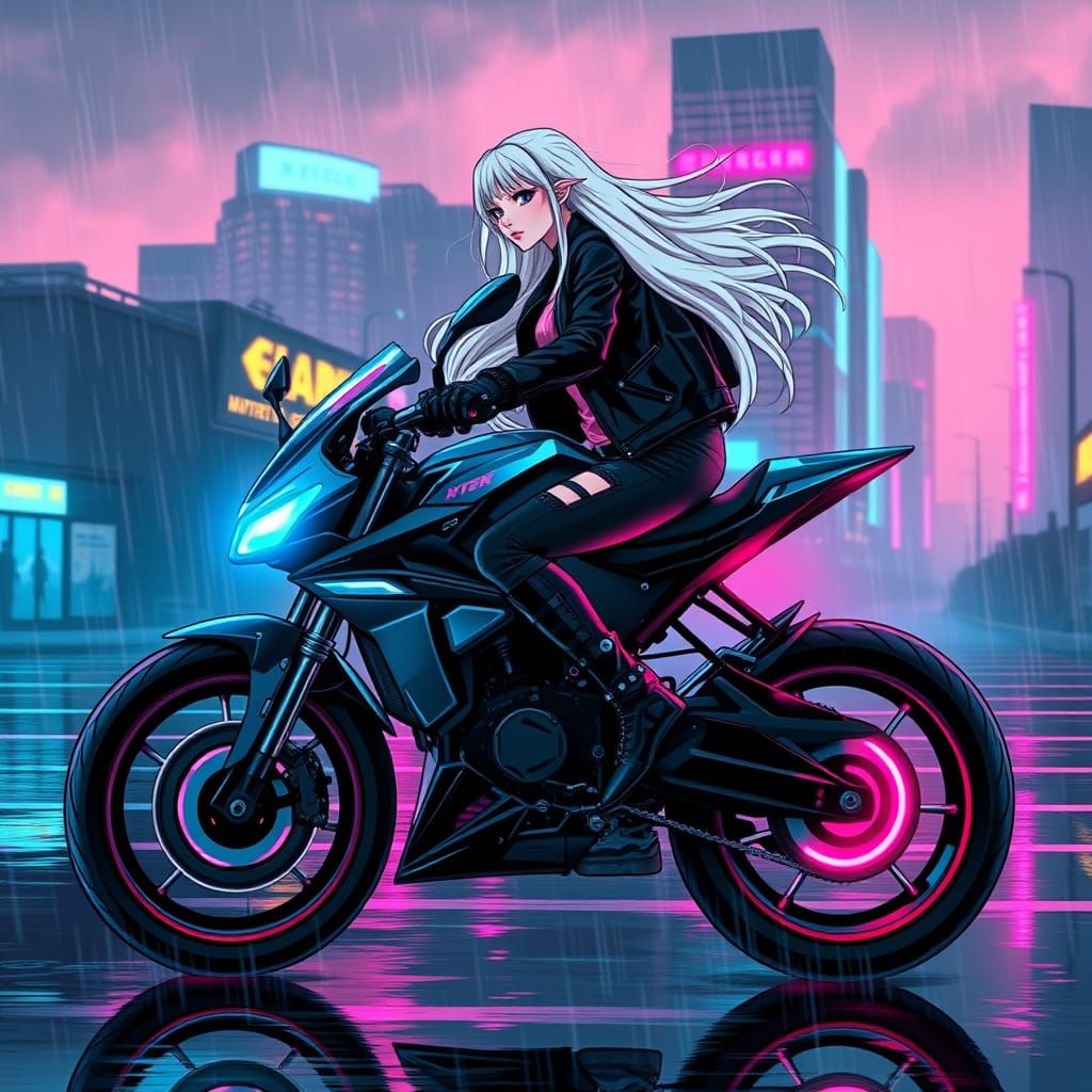 Futuristic Cyberpunk Girl Speeds Through Neon City