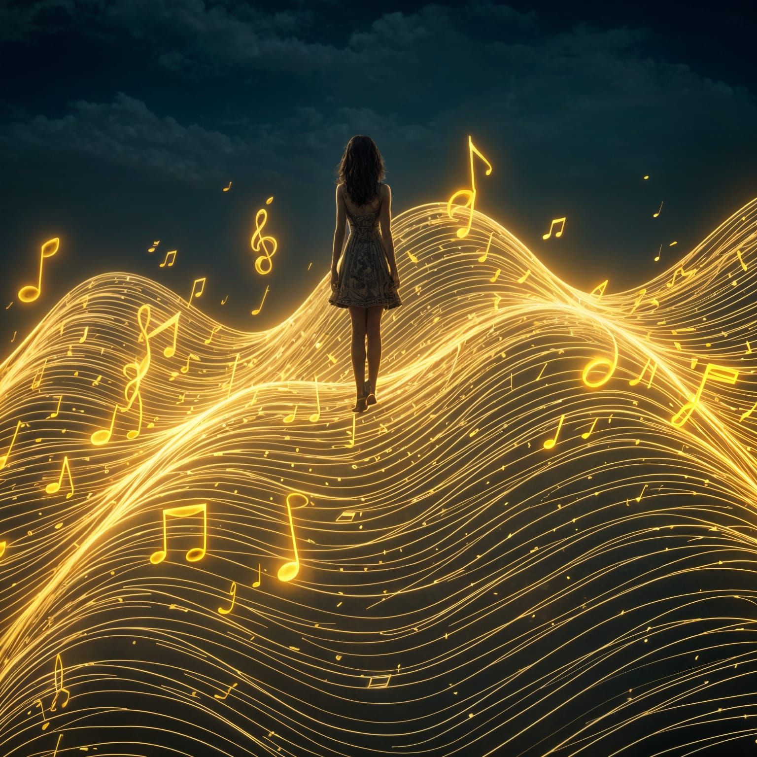 Epic Cinematic Digital Painting of Vibrant Musical Notes