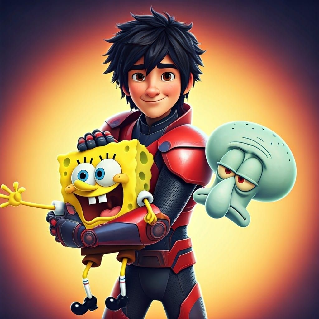 Hiro Hamada Shields SpongeBob from Squidward in 3D