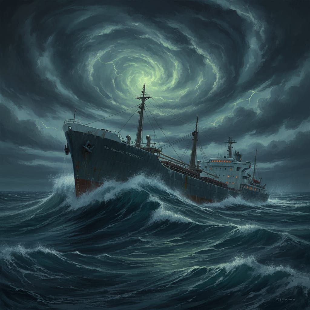 Edmund Fitzgerald Battles Stormy Lake Superior