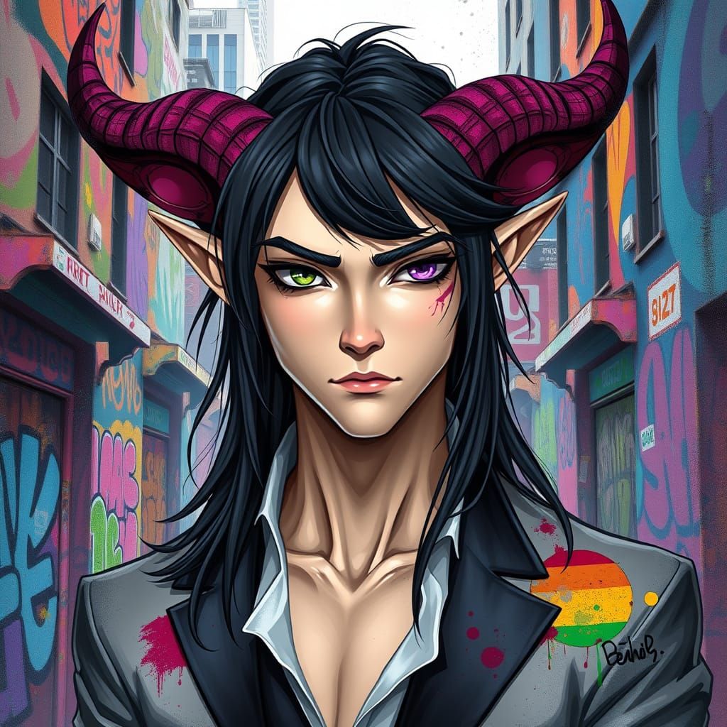 Ethereal Elf in Urban Graffiti