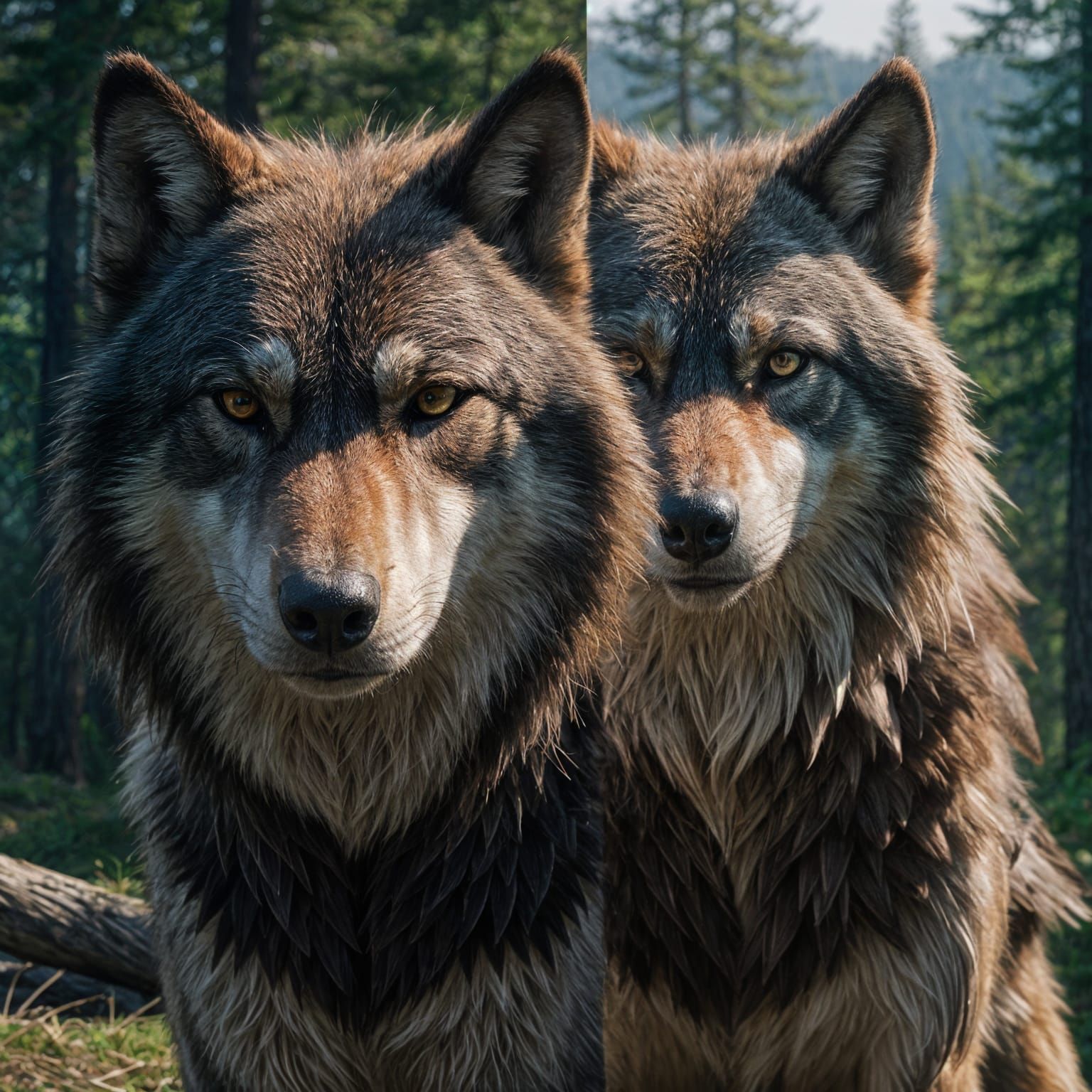 Split Screen: Wolf and Eagle in Cinematic Light