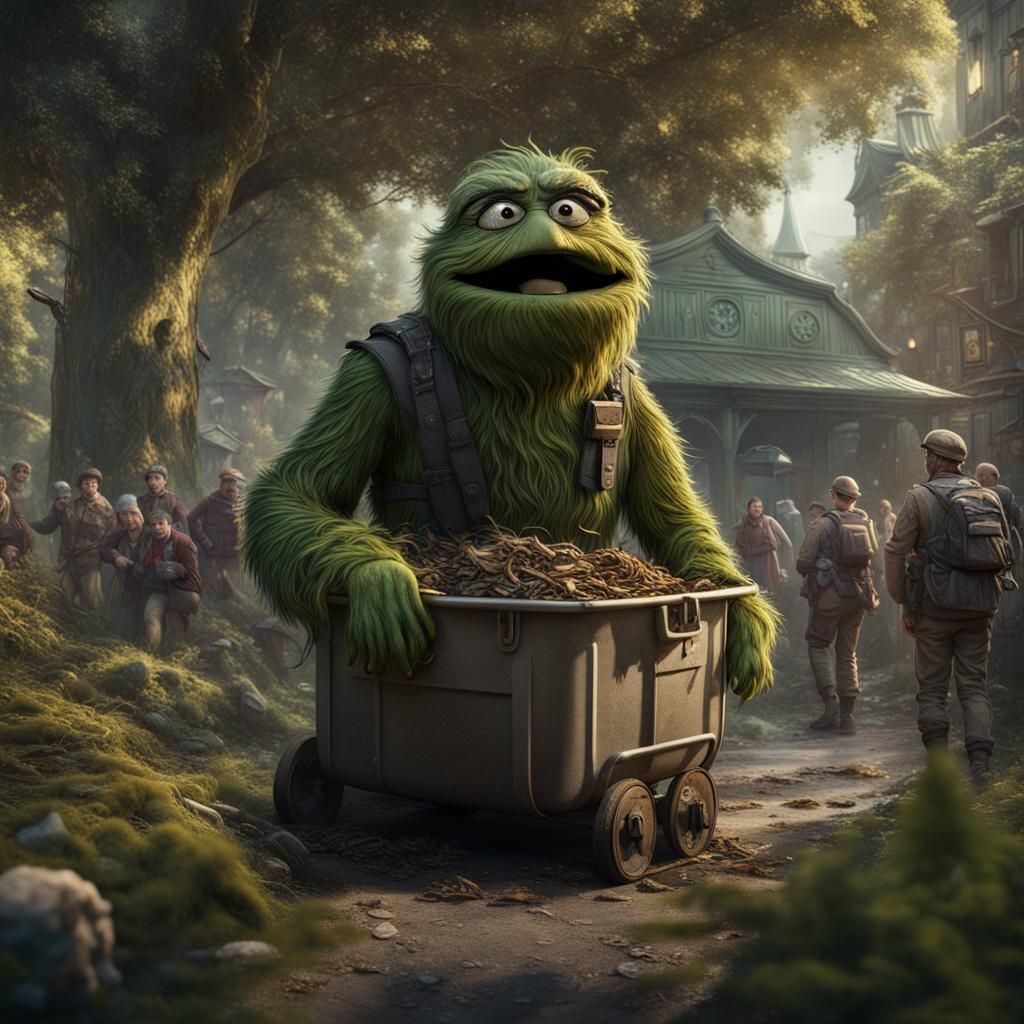 Oscar the Grouch Hunts Military: Detailed Matte Painting