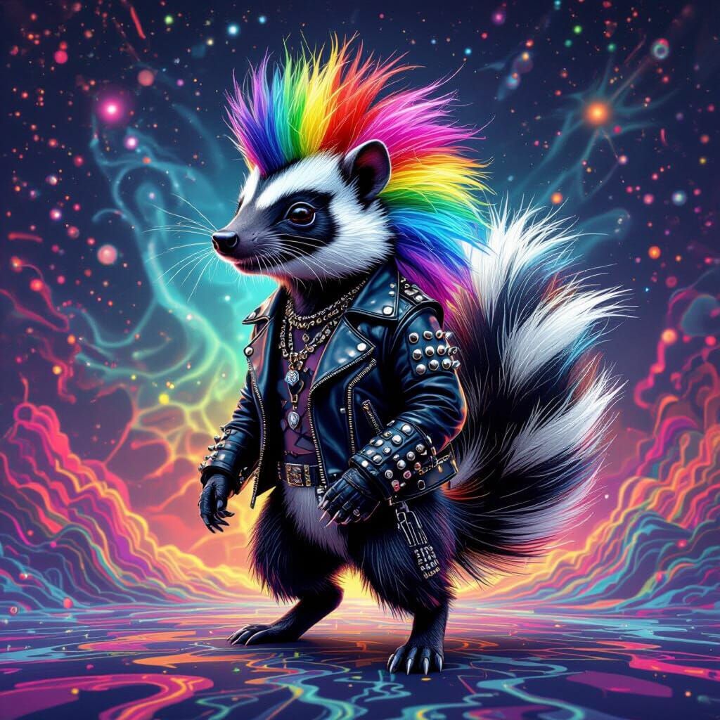 Holographic Punk Skunk with Rainbow Mohawk