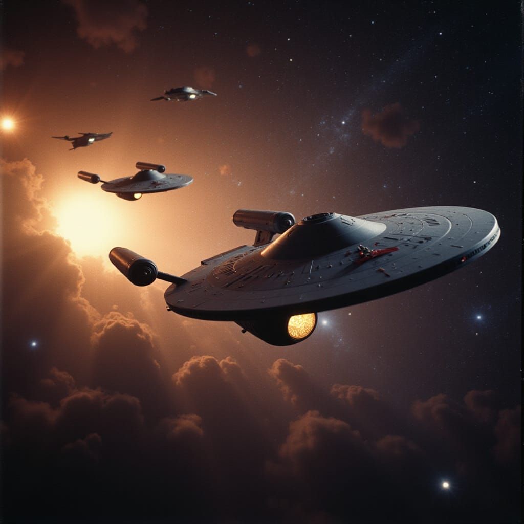 Epic 1960s Star Trek Space Battle with Dramatic Lighting