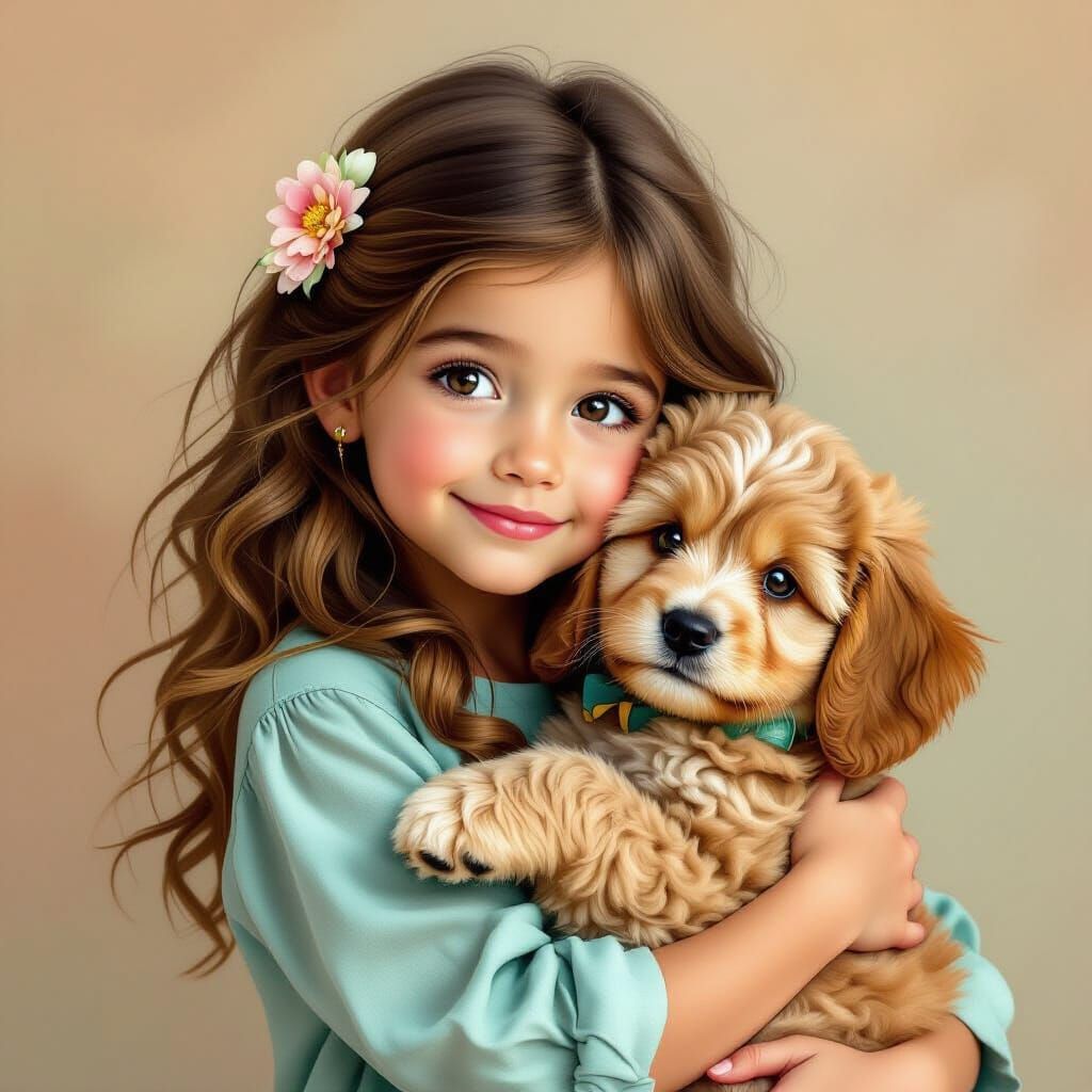 Girl and Puppy Portrait with Volumetric Lighting