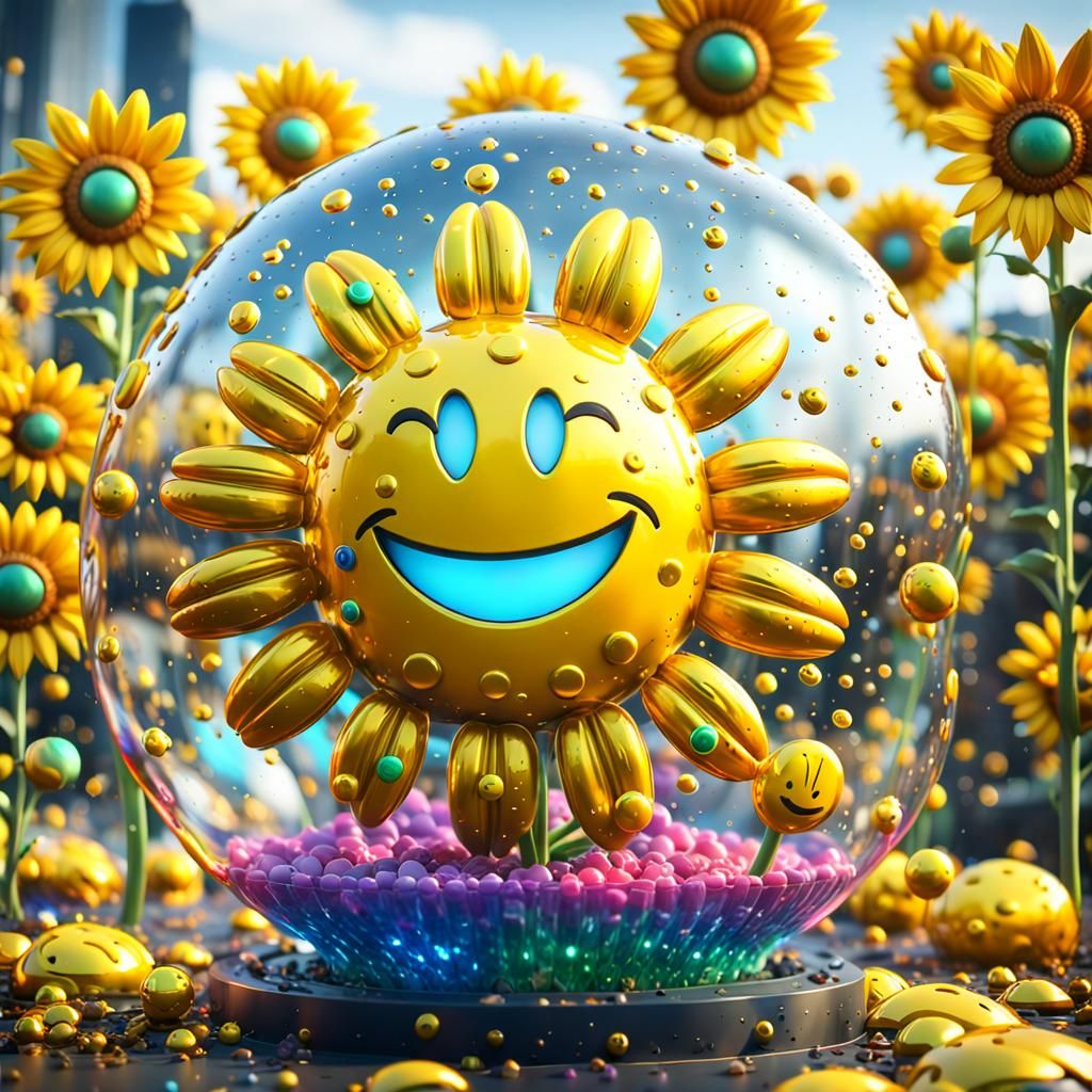 Yellow smiley face emoji, Amanda, intricate mech details, ground level shot, 8K resolution, Cinema 4D, Behance HD, polis...