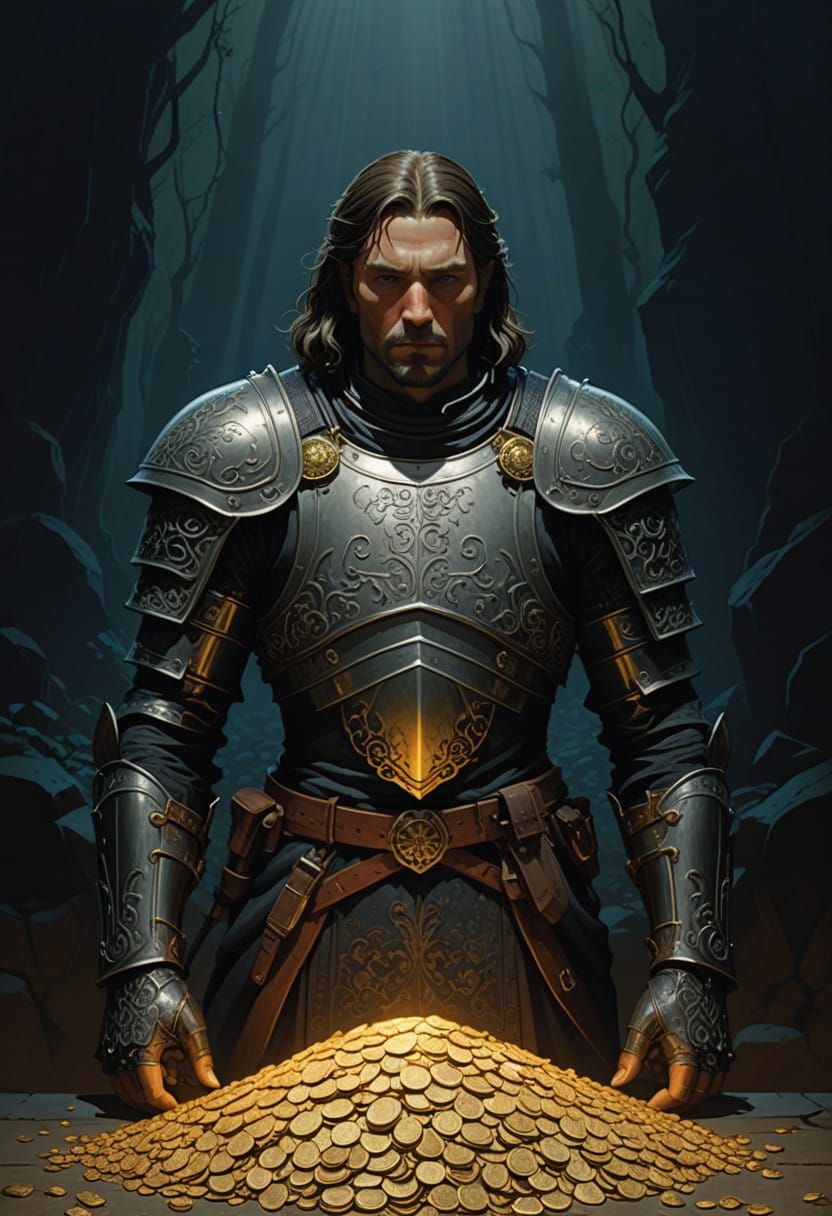 RPG Fantasy, Paladin, Finds Treasure : Acid Etched, Deep Sat...