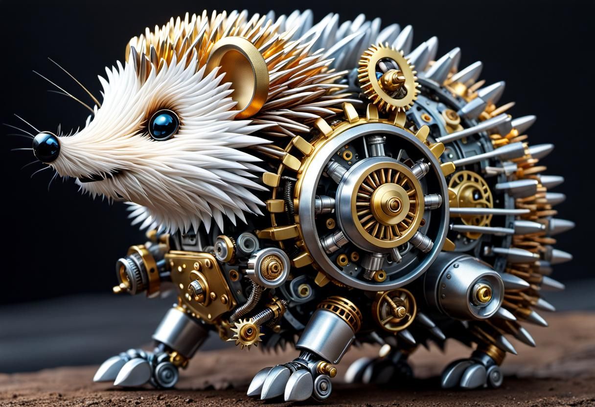 Adorable Cyborg Hedgehog Pet Robot: Comic Book Art