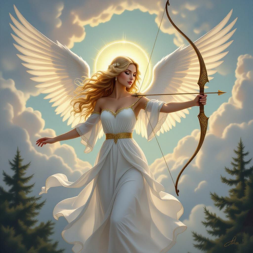 Angelic Woman with Wings and Golden Halo in Acrylic