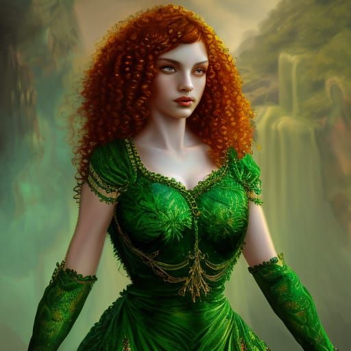 Model in Emerald Dress: Fantasy Concept Art