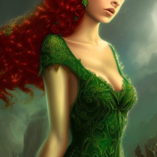 Attractive Model in Emerald Dress, Fantasy Art