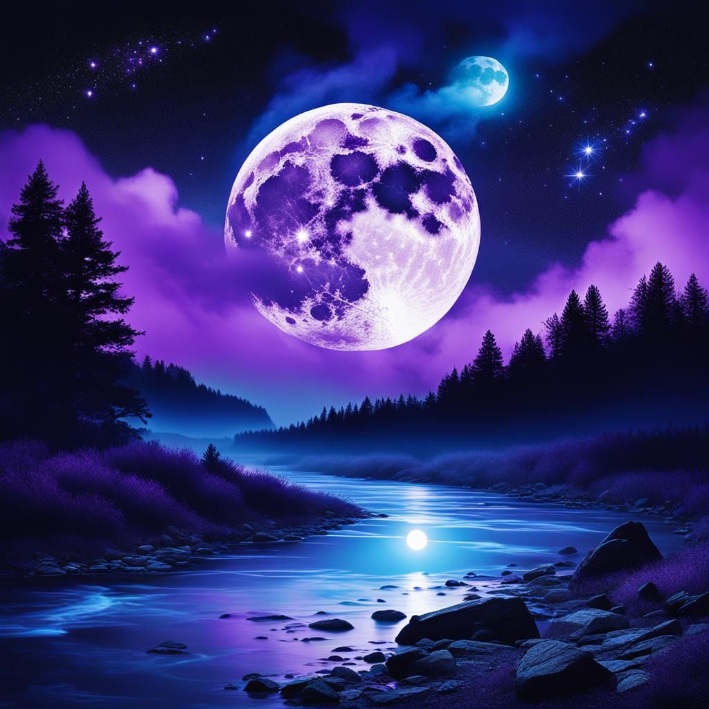 Purple Supermoon with Galaxy Sky
