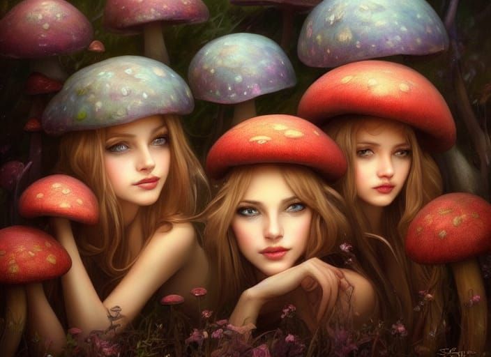 Mushroom Fairies in Hyperdetailed Fantasy Art