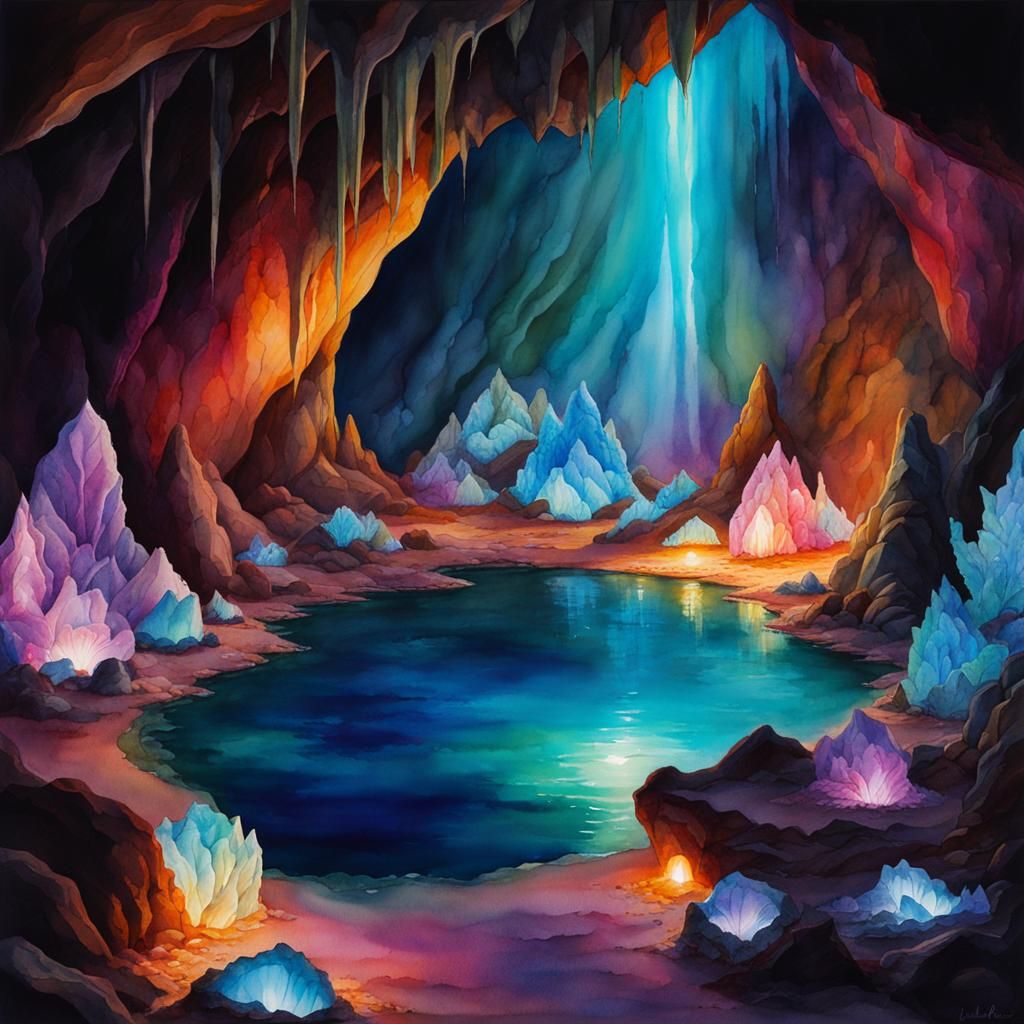 Cave interior in watercolors