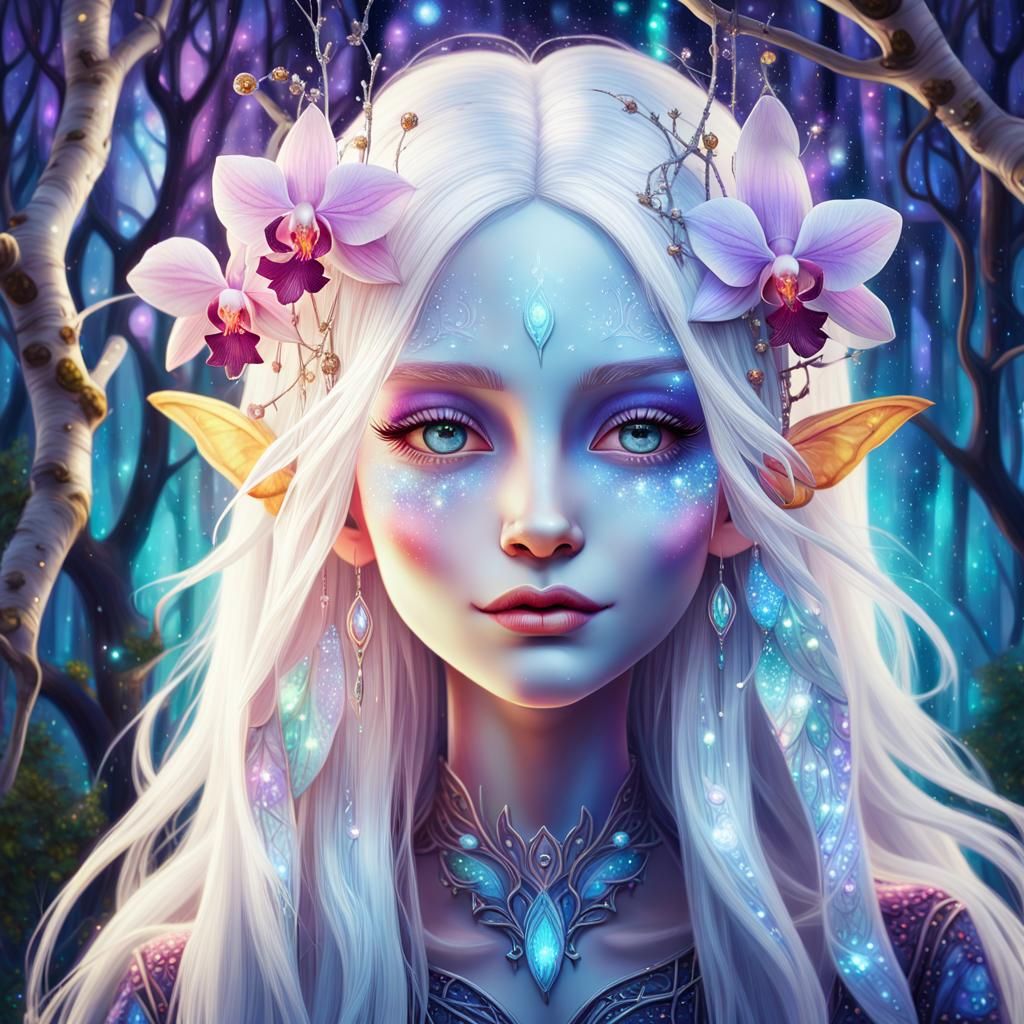 Cosmic Gothic Fairy Portrait in Mixed Media Style