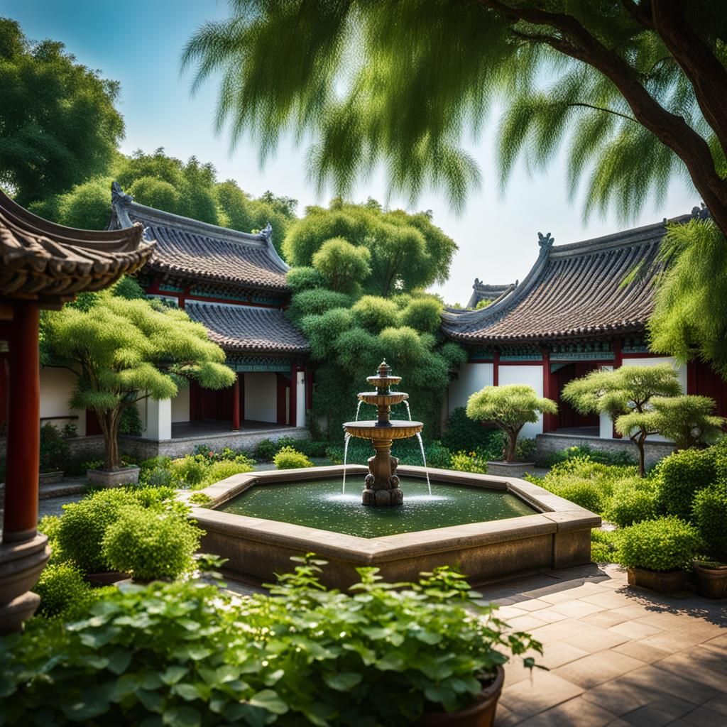 Tranquil Chinese Garden with Wild Greenery