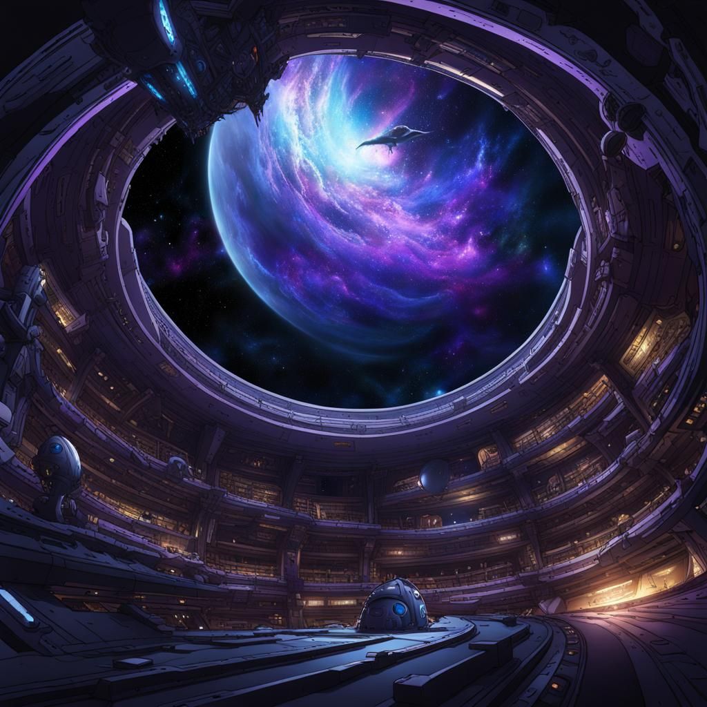 Space Galleon Approaches Infinite Portal Wall, Anime Style