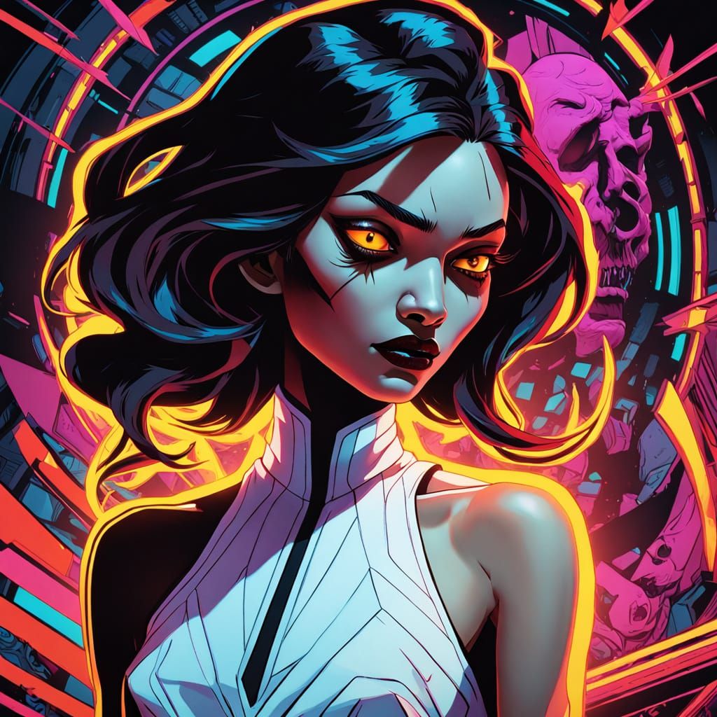 Comic Art Portrait: Demonic Presence in Neon