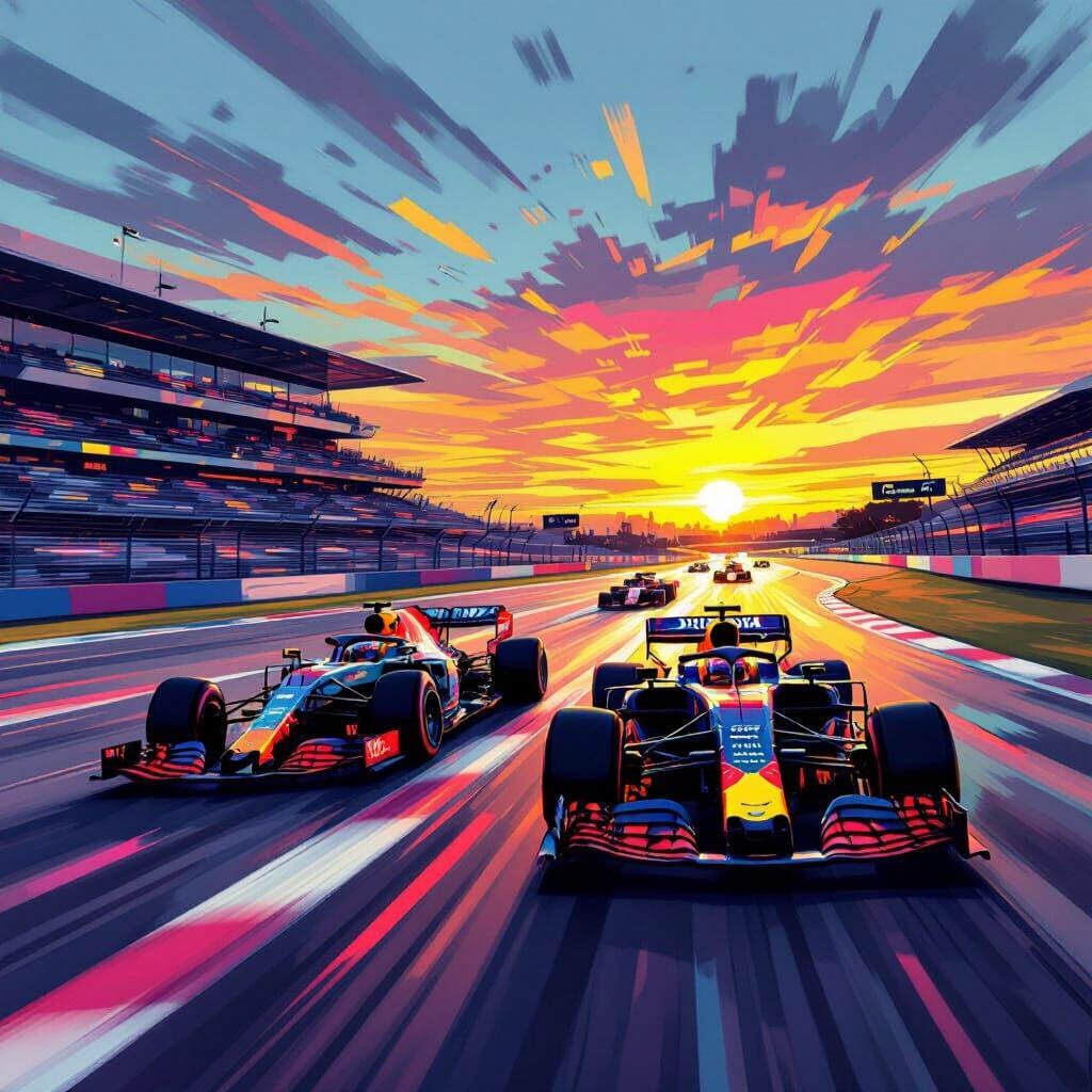 Formula 1 Cars Racing: Abstract Modern Art