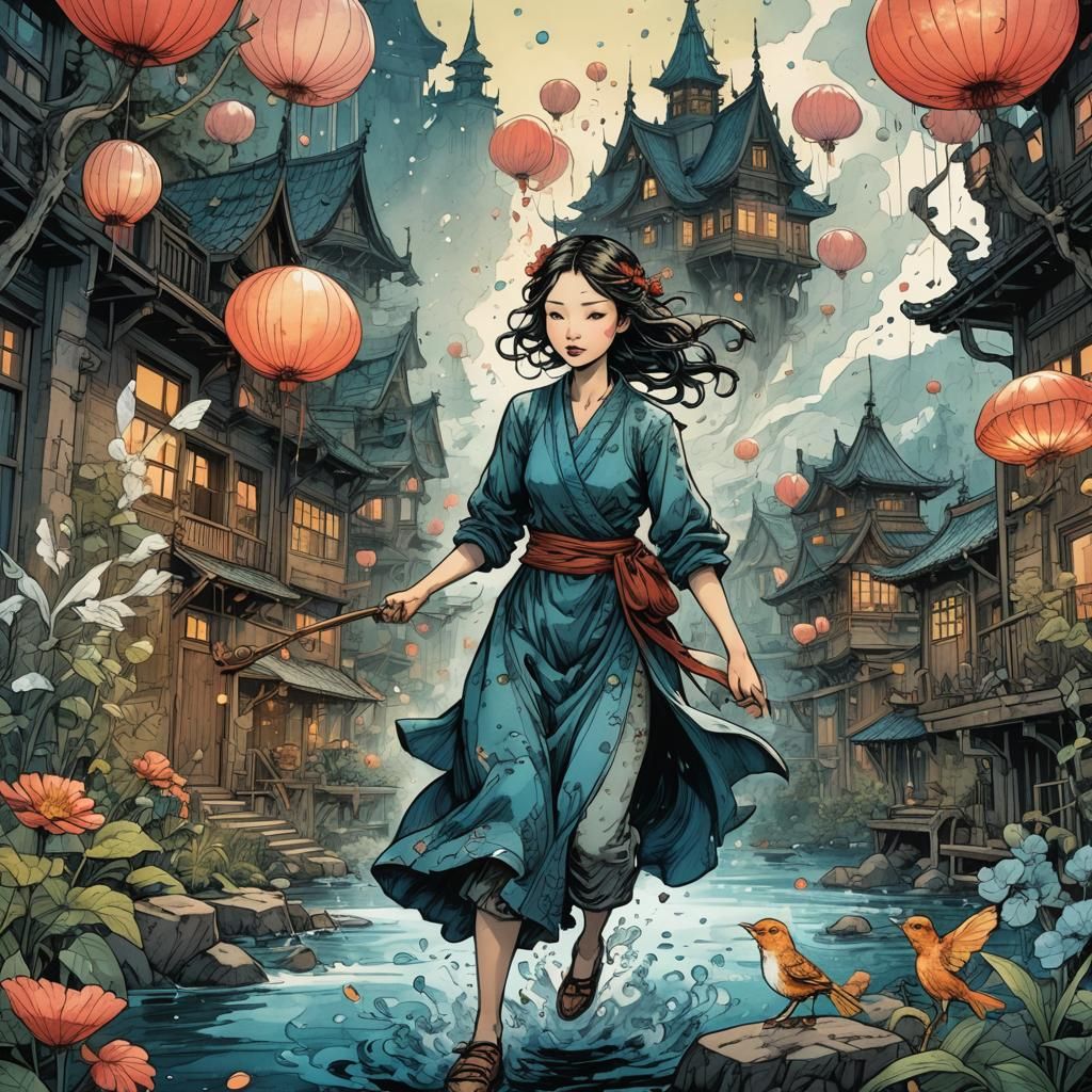 Fairy Tale Reimagined: Ink and Watercolor Illustration