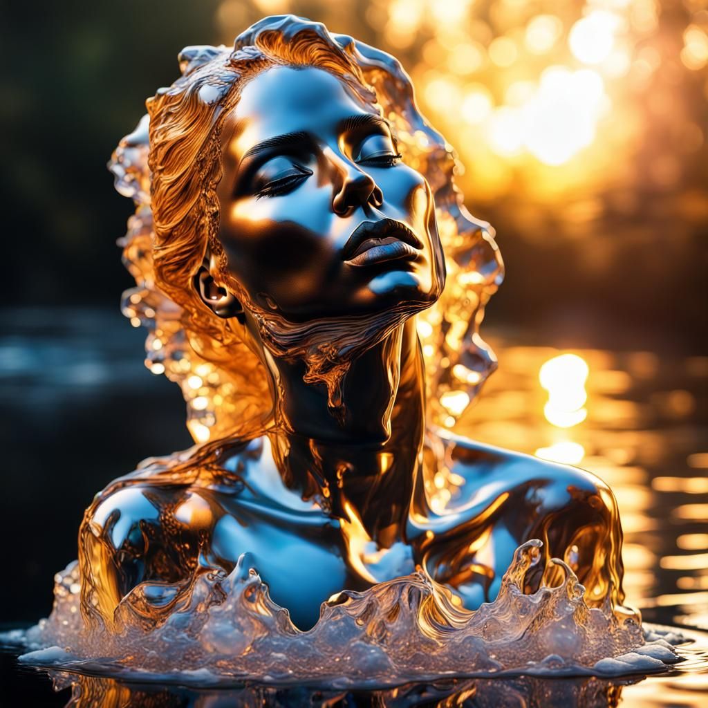 Melting Ice Woman Sculpture in Sunlight