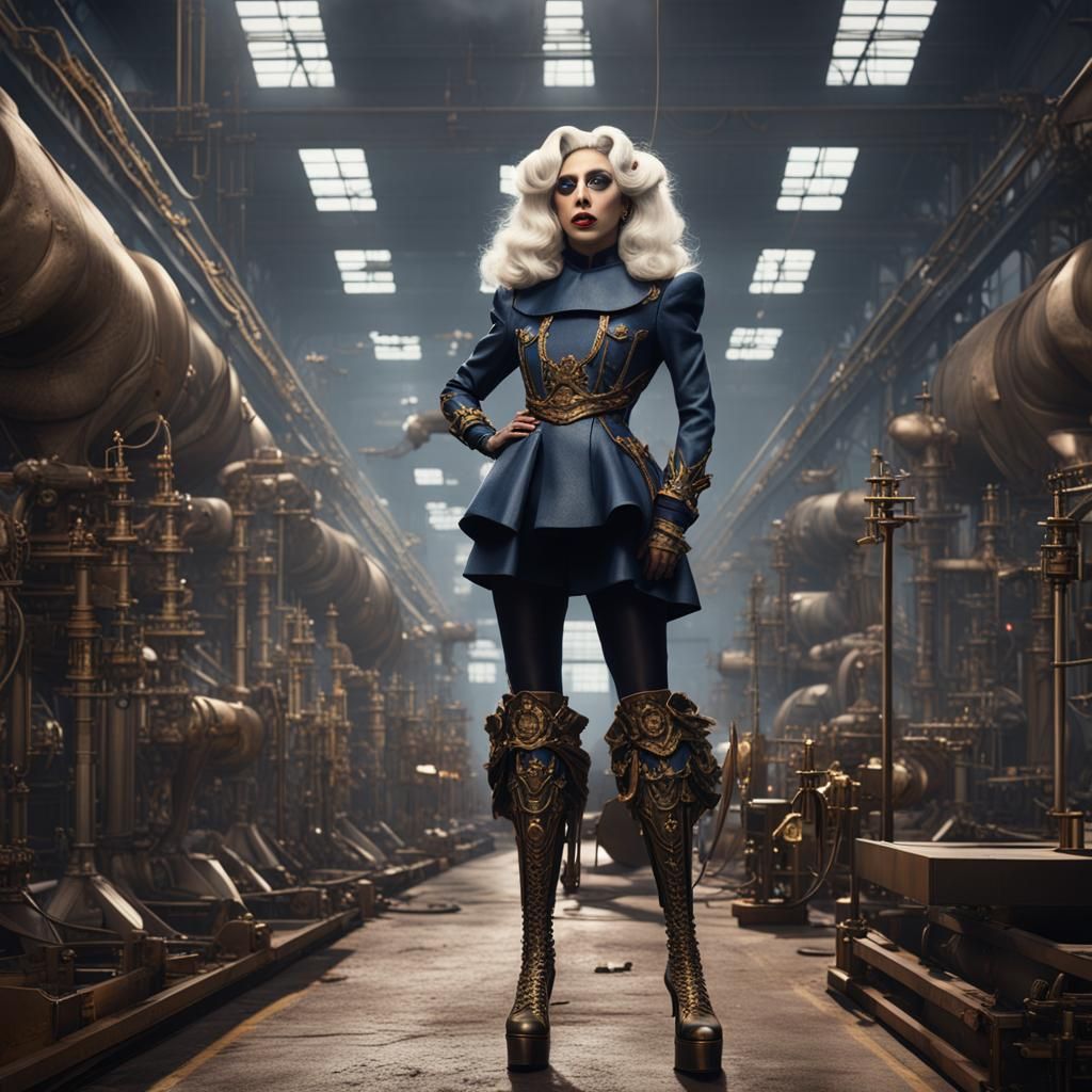 Lady Gaga as Queen Supervising a Factory
