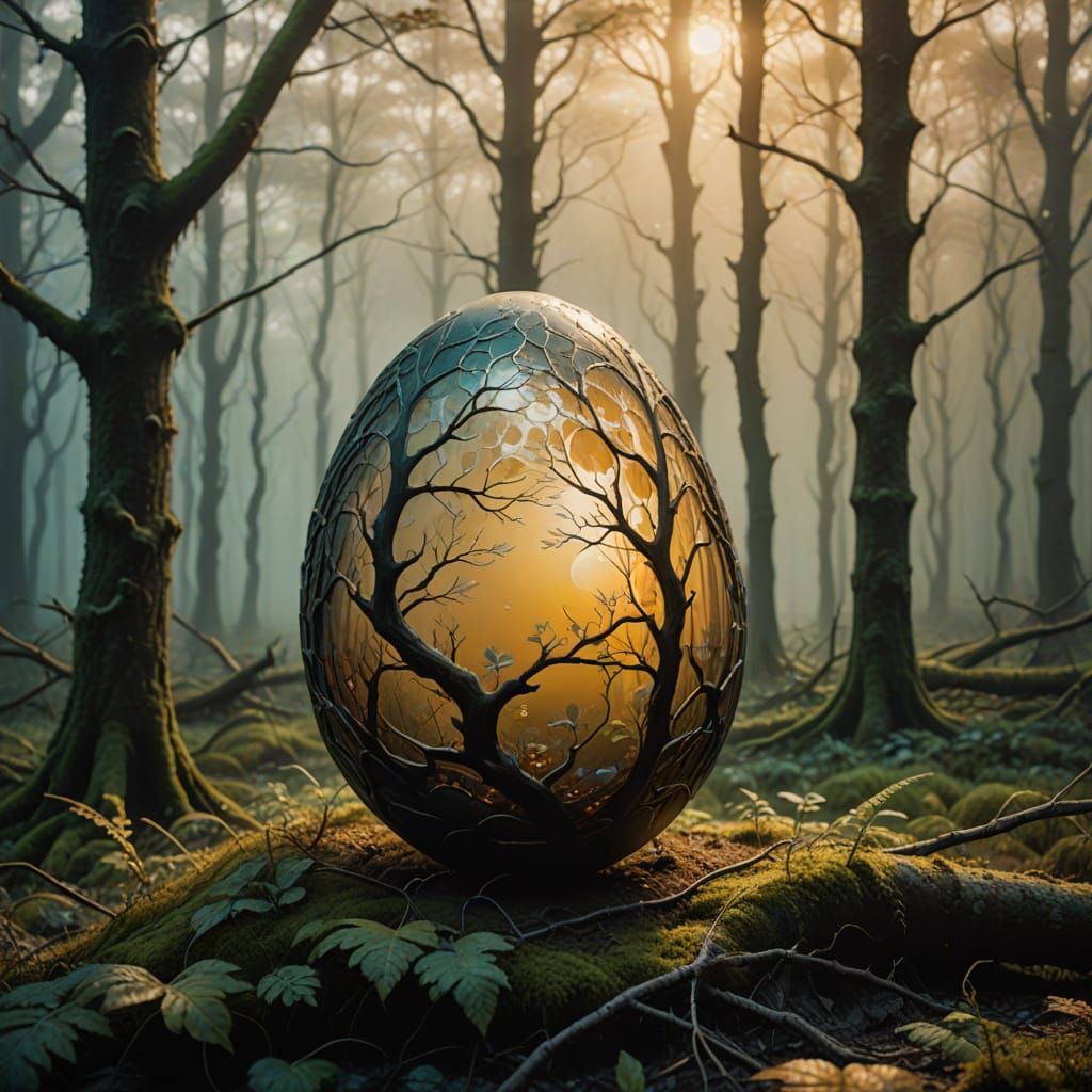 Ethereal Egg in Dreamlike Forest
