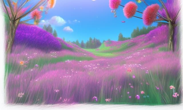 Colorful Flower Meadow Crayon Drawing