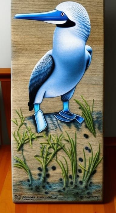 Blue Footed Booby Bird Pyrography Art