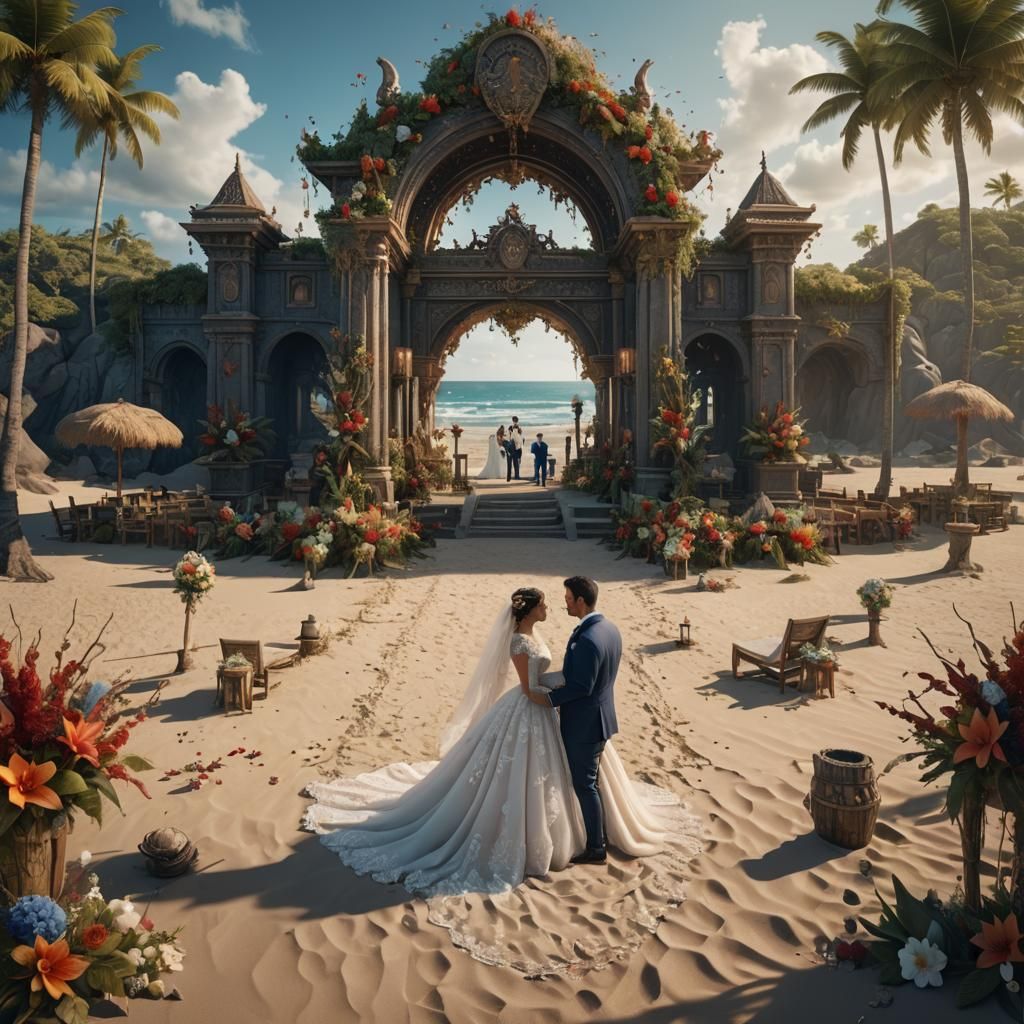 Detailed Beach Wedding Matte Painting in 8K